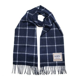 Box Check Classic Brushed Wool Scarf - Navy Cream -