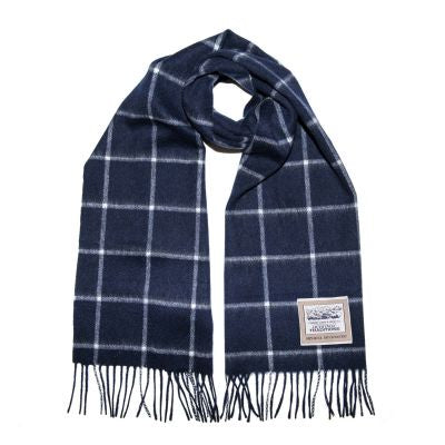Box Check Classic Brushed Wool Scarf - Navy Cream -